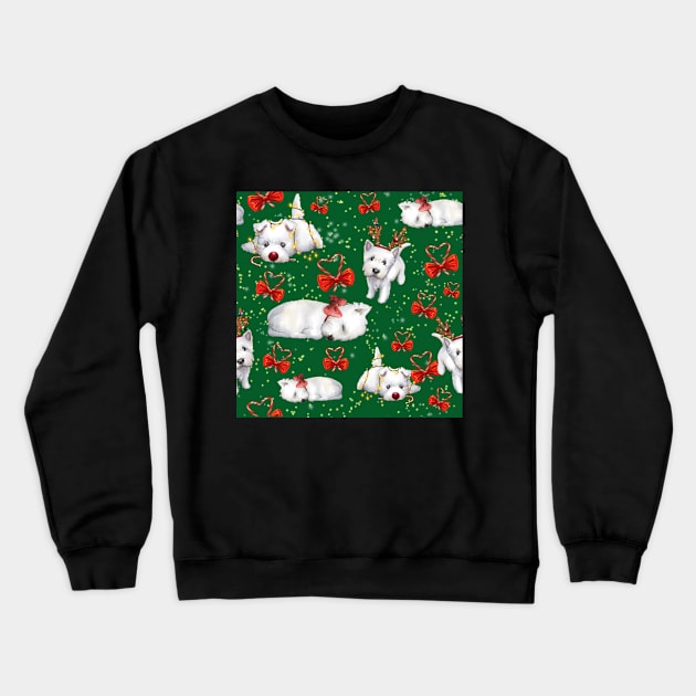 Christmas Westies green pattern Crewneck Sweatshirt by ArtInPi